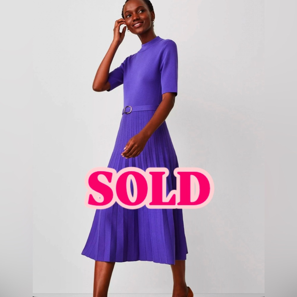 Ann Taylor - Mock Neck Belted Pleated Dress